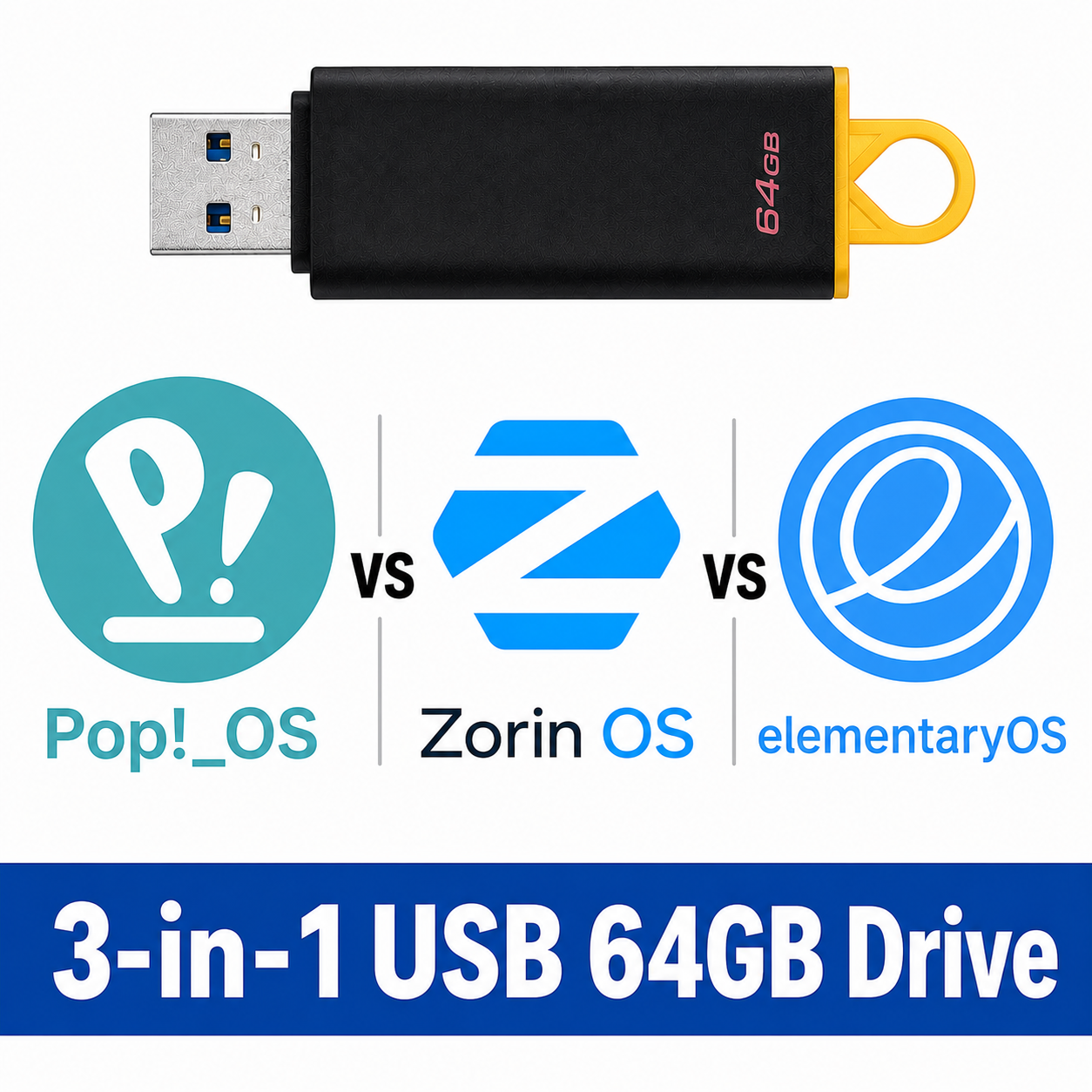 Pop!_OS vs Zorin OS vs elementary OS 3-in-1 64GB Multi-Boot USB Drive