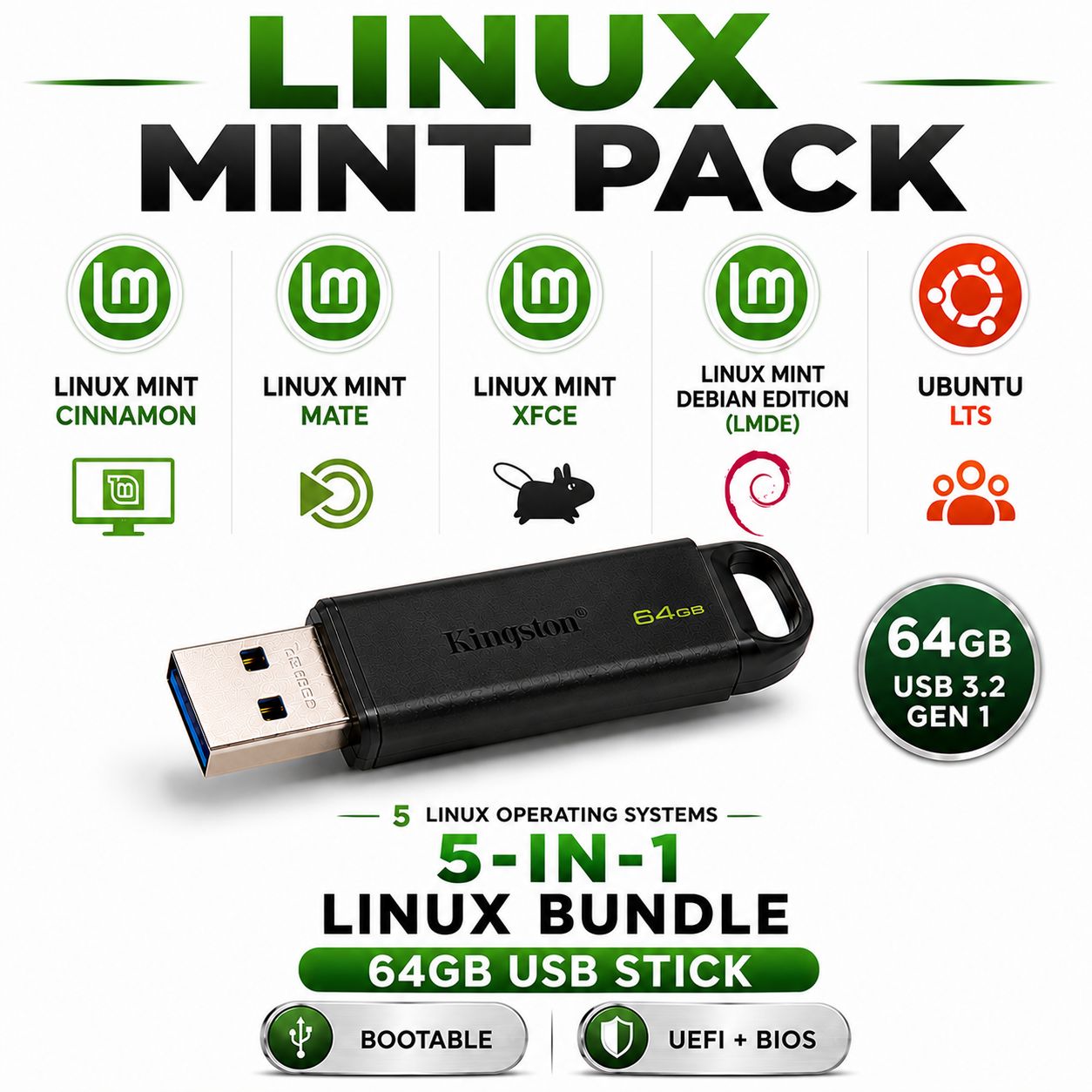 Linux Mint 5-in-1 Multi-Boot USB Pack