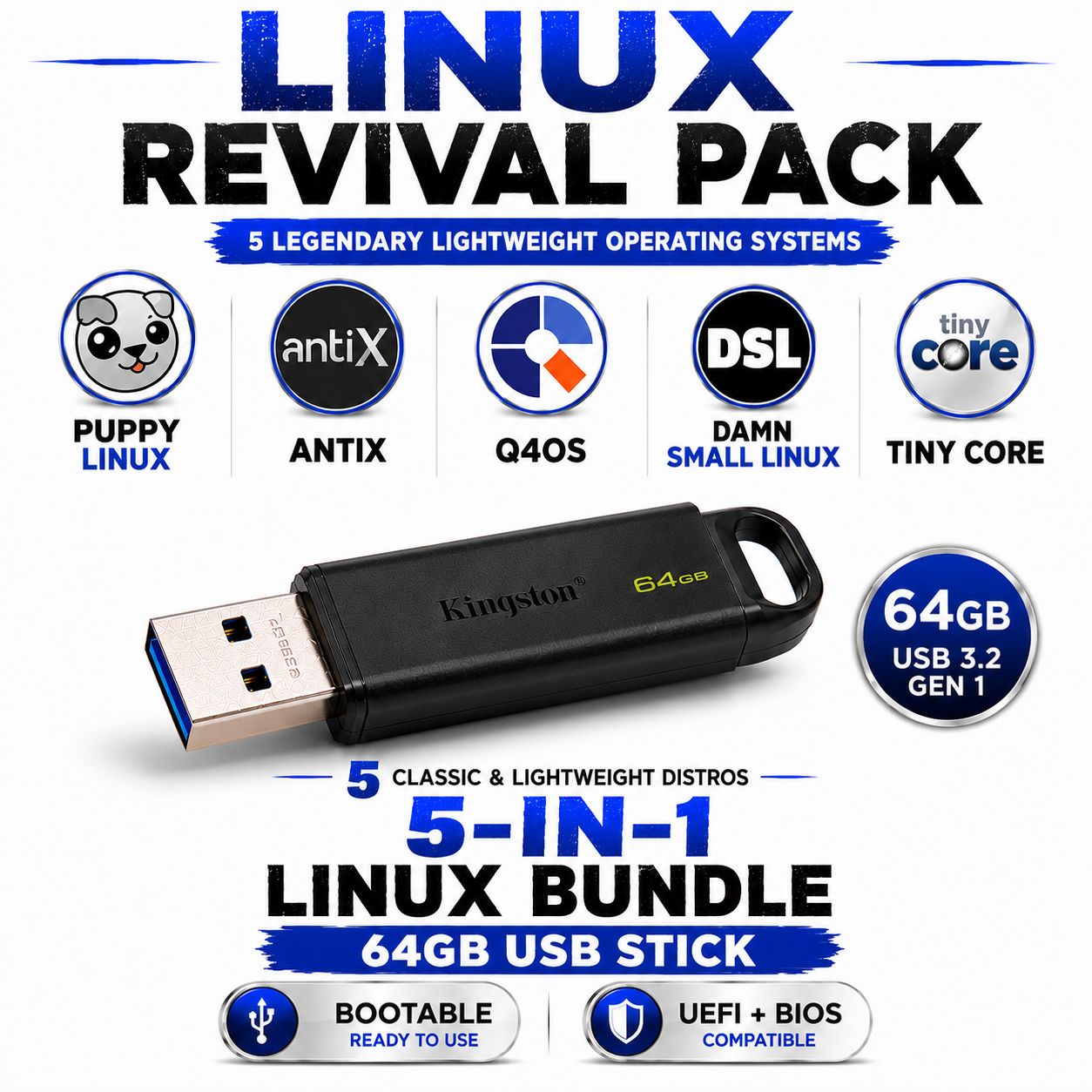 Linux Revival 5-in-1 Multi-Boot USB Pack