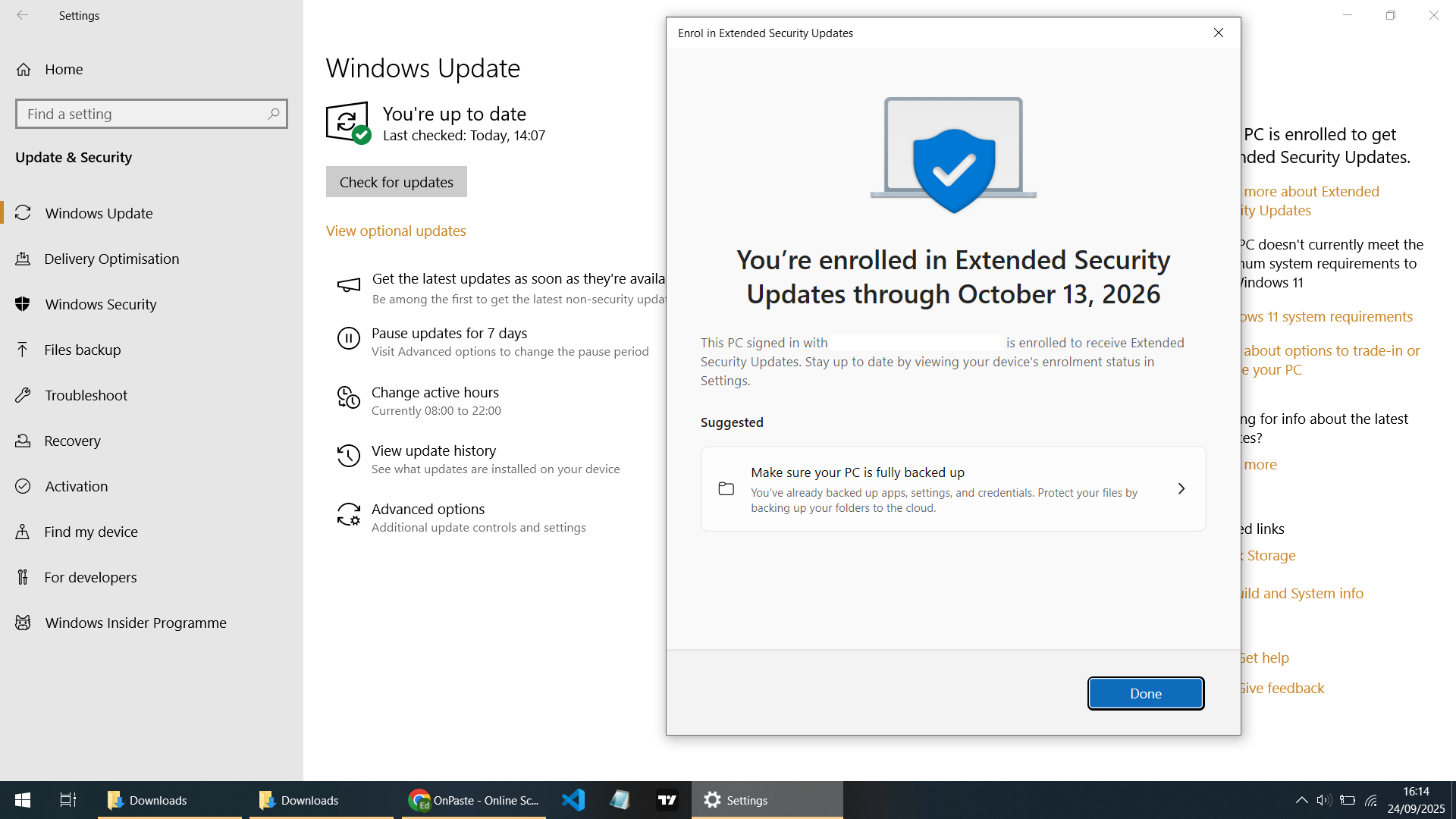 Schritt 3: ESU Anmeldebestätigungsnachricht