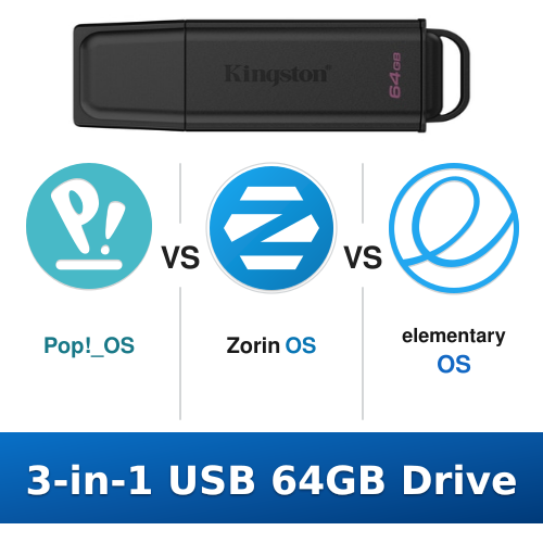 Pop!_OS vs Zorin OS vs elementary OS 3-in-1 64GB Multi-Boot USB Drive