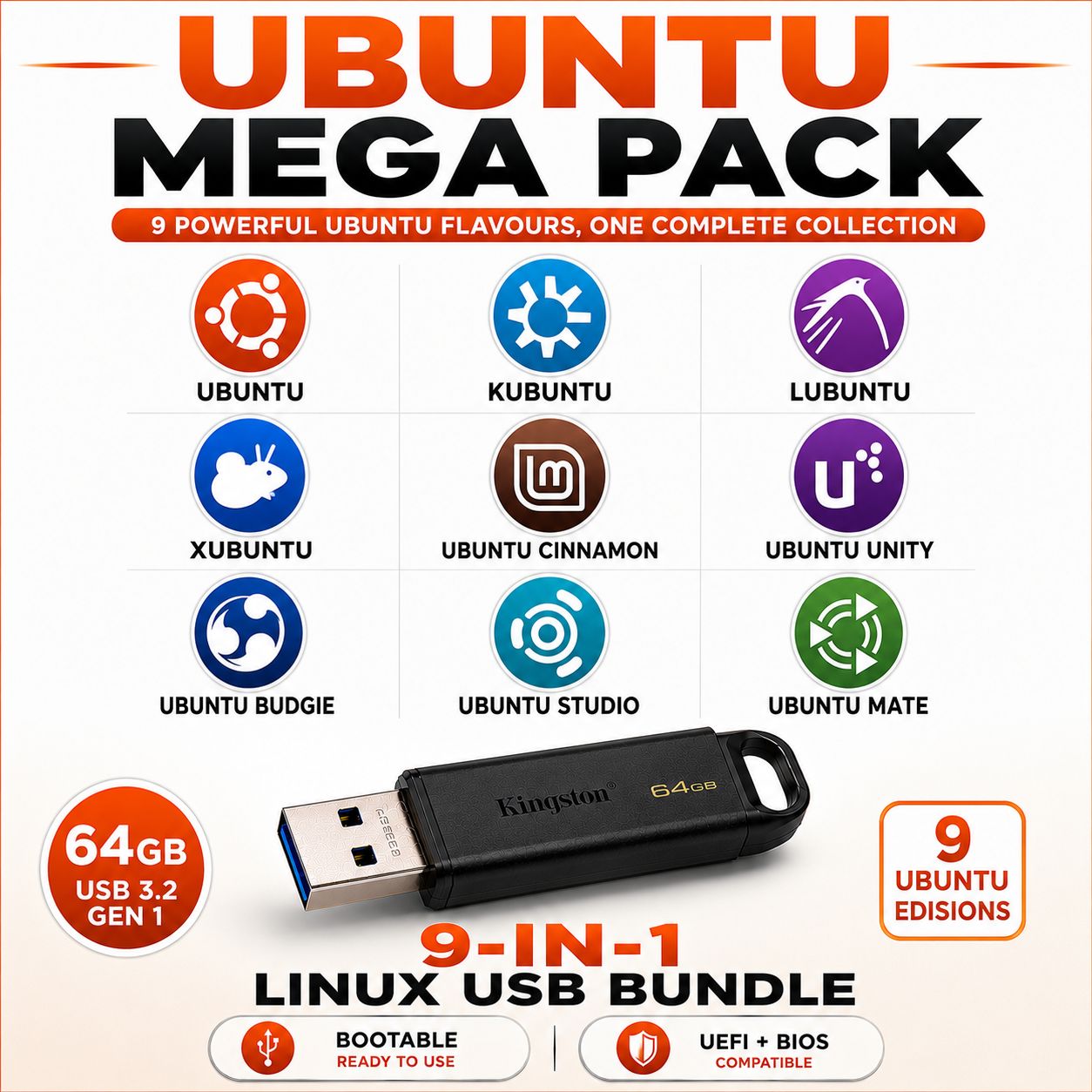 Ubuntu Mega 9-in-1 Multi-Boot USB Pack